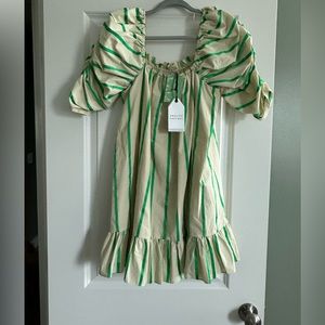 English Factory green stripe babydoll dress, size small. NWT